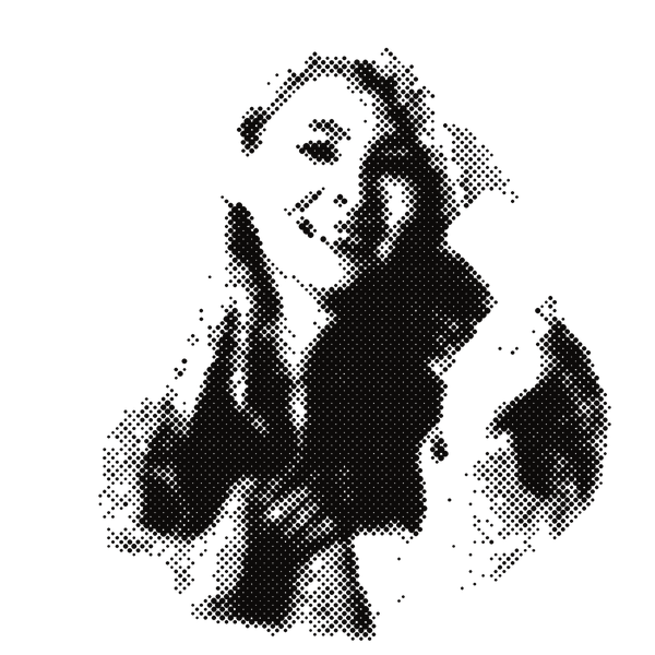 A person smiling, printed as a halftone